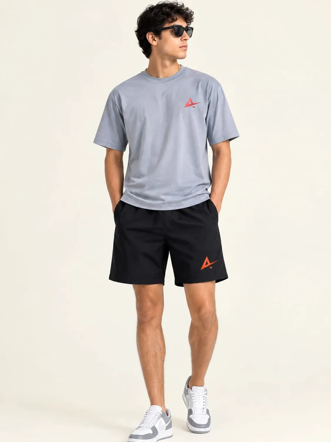 Alpha Grey Tee + Black Shorts Pair — Grey / Black