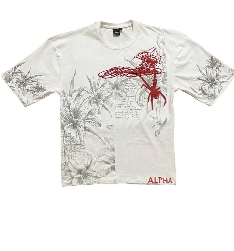 Alpha Red Web Oversized Tee — White